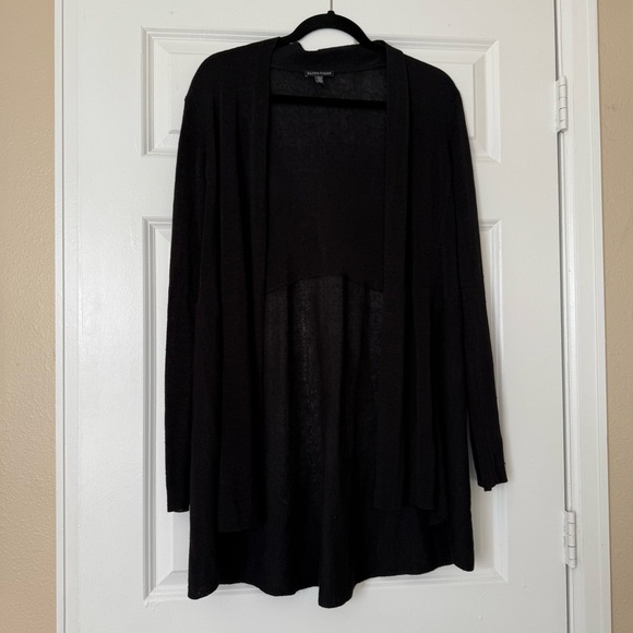 Eileen Fisher Black woven long open front cardigan Linen Blend Size Large - Picture 1 of 9